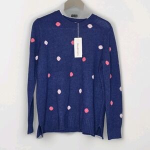 NWT WoolOvers Jumper womens Sweater Navy Pink White Polka Dot Large Pullover